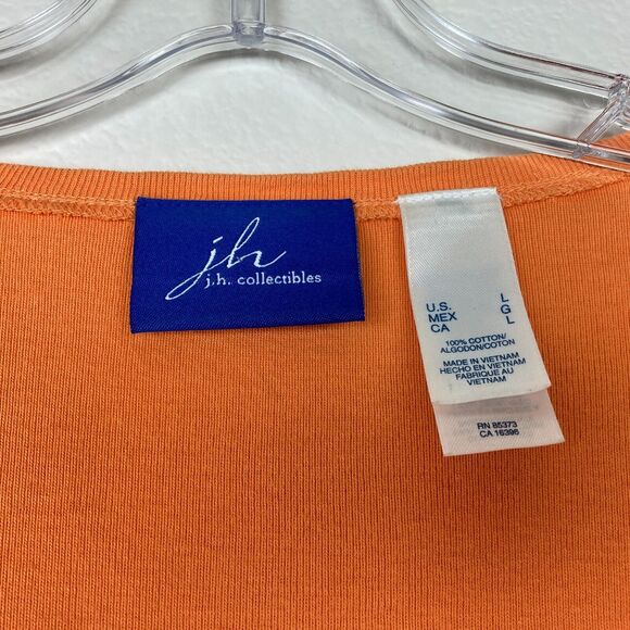 J. H. Collectibles Cardigan Sweater Size M-L Orange Cotton Knit Beaded Buttons - Picture 3 of 6